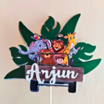 Tropical Safari Cake Topper – Palm Leaves & Animal Friends