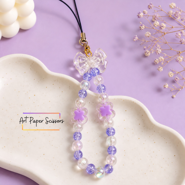 Clear Crystal Bow Chain Charm – Icy Pastel Floral Phone Strap