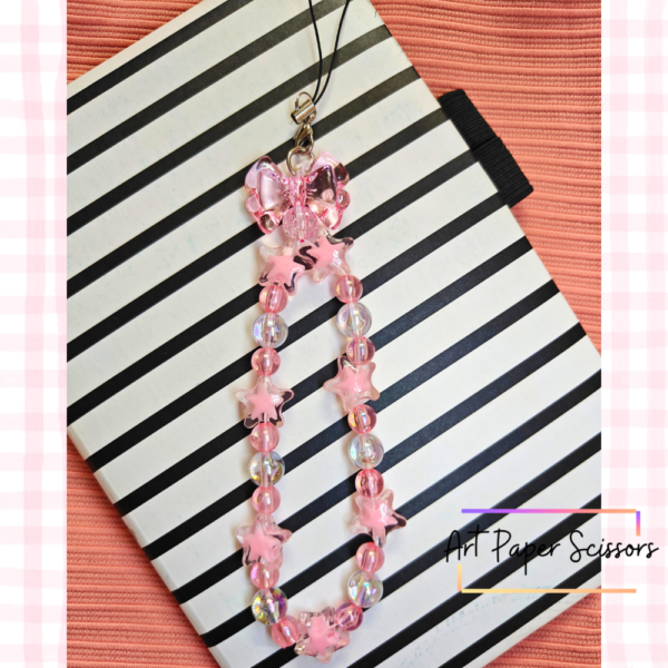 Pink Star Moon Chain Charm – Cute Pastel Phone Strap