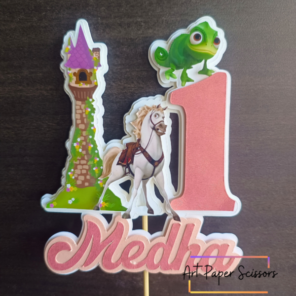 Tangled Theme 1st Birthday Cake Topper with Name