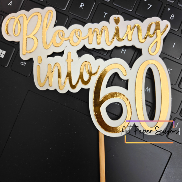 Elegant 60th Birthday Cake Topper – Blooming into 60