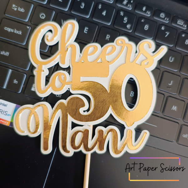 Cheers to 50 Nani Cake Topper – Gold 50th Birthday Decoration for Grandma / Nani | Fiftieth Birthday Cake Topper