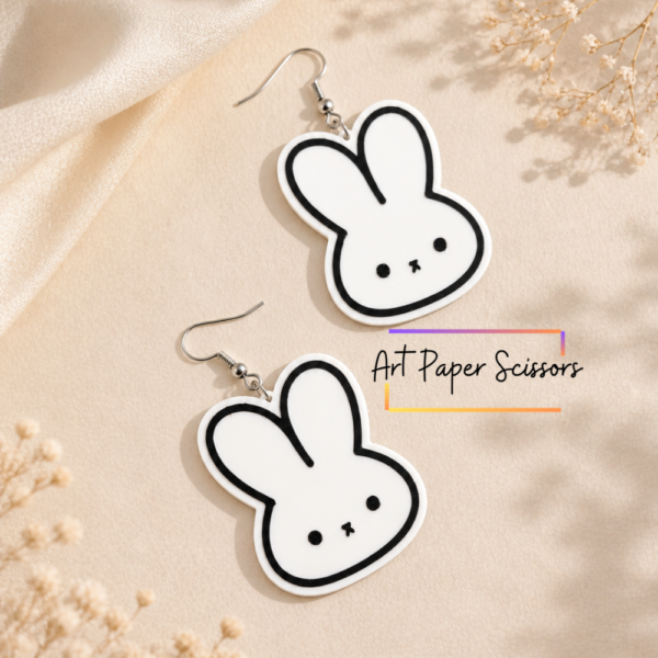 Cute Bunny Drop Earrings – White Cartoon Rabbit Dangle Earrings for Girls | Kawaii Aesthetic Jewelry