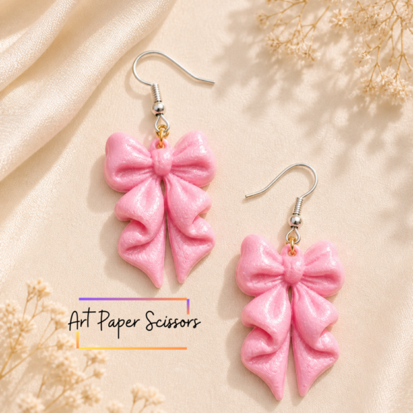 Pink Bow Drop Earrings – Cute Glossy Ribbon Dangle Earrings for Girls | Kawaii Aesthetic Jewelry