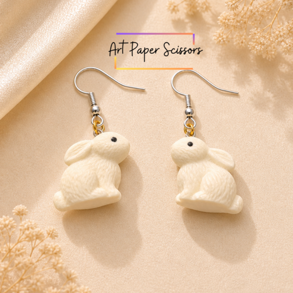3D Bunny Drop Earrings – Cute White Rabbit Dangle Earrings for Girls | Kawaii Aesthetic Jewelry