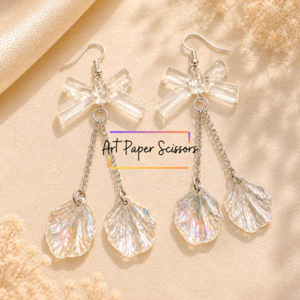 Transparent Bow Shell Drop Earrings – Aesthetic Pearl Shell Chain Dangle Earrings for Women