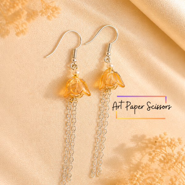 Amber Floral Chain Drop Earrings – Elegant Crystal Flower Dangle Earrings for Women | Aesthetic Jewelry