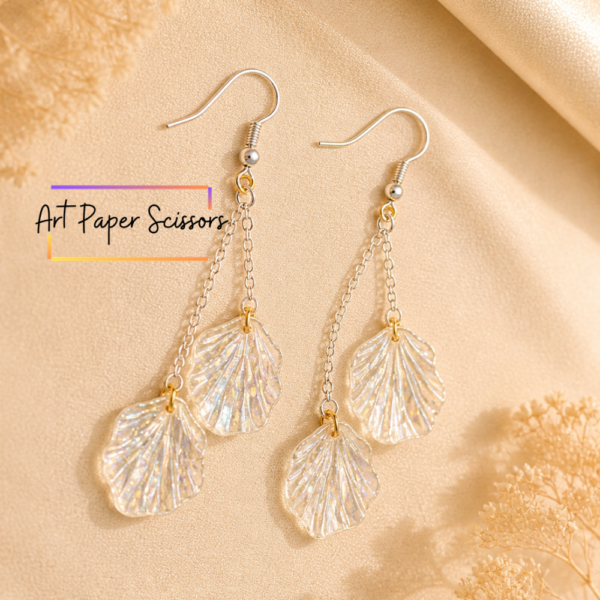 Iridescent Shell Chain Drop Earrings – Elegant Double Shell Dangle Earrings for Women