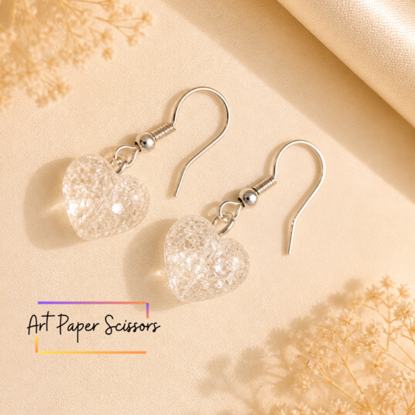 White Glitter Heart Drop Earrings – Cute Crystal Heart Dangle Earrings for Girls