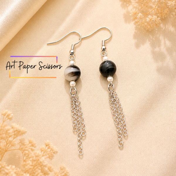 Black Bead Chain Drop Earrings – Minimal Elegant Tassel Dangle Earrings for Women