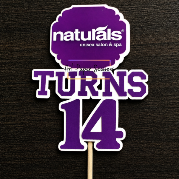 Custom Salon Anniversary Cake Topper | “Turns 14” Brand Logo Cake Decoration (Personalized Business Celebration)