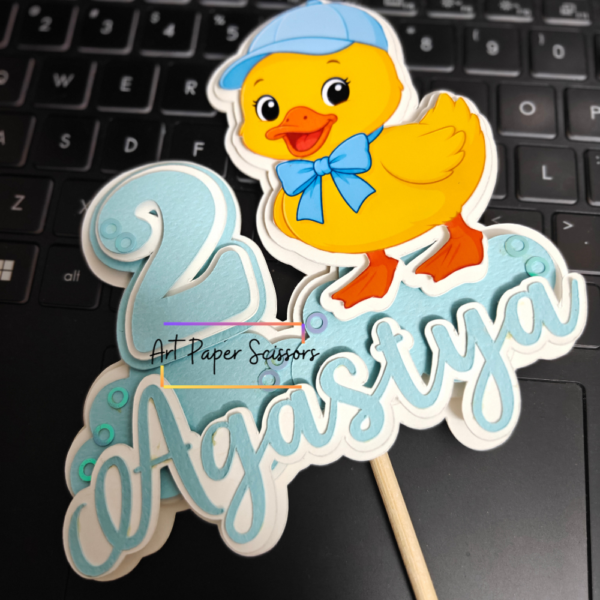 Personalized Duck Theme 2nd Birthday Cake Topper for Boys | Custom Name Birthday Cake Decoration