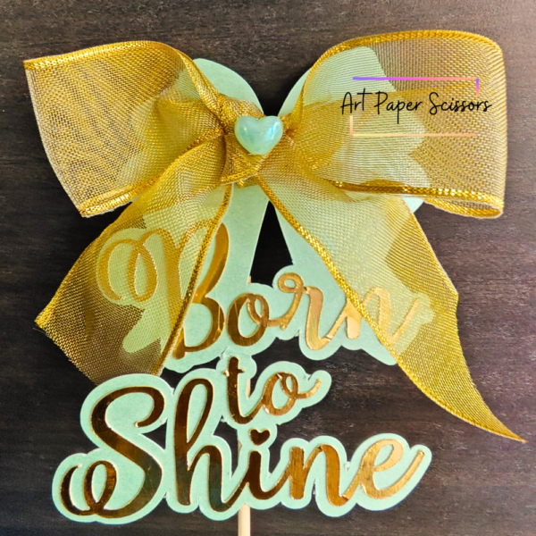 Born to Shine Cake Topper | Personalized Birthday Cake Topper with Name | Elegant Gold Bow Cake Decoration