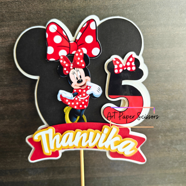 Personalized Minnie Mouse Birthday Cake Topper | Custom Name & Age Birthday Party Decoration