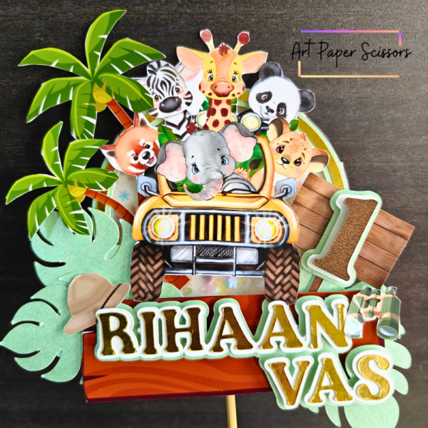 Personalized Safari Jungle Birthday Cake Topper | Wild One First Birthday Cake Decoration