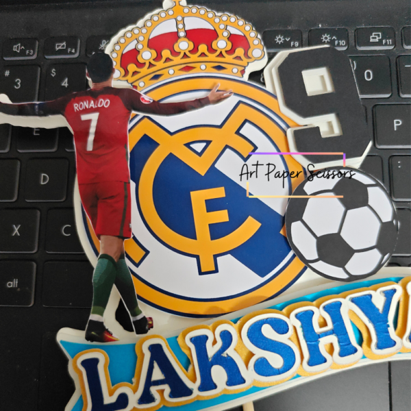 Ronaldo Theme Cake Topper | Personalized Football Theme Birthday Cake Topper | Real Madrid & Ronaldo Theme Cake Decoration