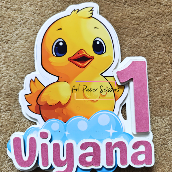 Personalized Duck Theme 1st Birthday Cake Topper | Custom Name First Birthday Cake Decoration