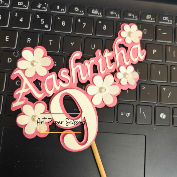 Personalized Floral Birthday Cake Topper | Custom Name & Age Cake Decoration for Girls