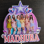 Personalized KATSEYE birthday cake topper with custom name, disco ball background, hearts, and star decorations