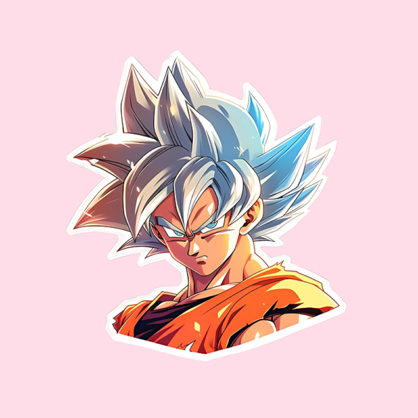 Ultra Instinct Goku Sticker featuring silver-haired Goku from Dragon Ball Super anime