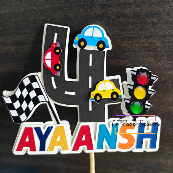 ersonalized Race Car Birthday Cake Topper | Custom Cars Theme Party Decor