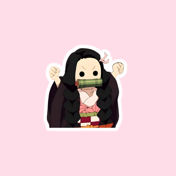 Cute Nezuko Kamado Sticker from Demon Slayer with raised fists chibi anime vinyl decal
