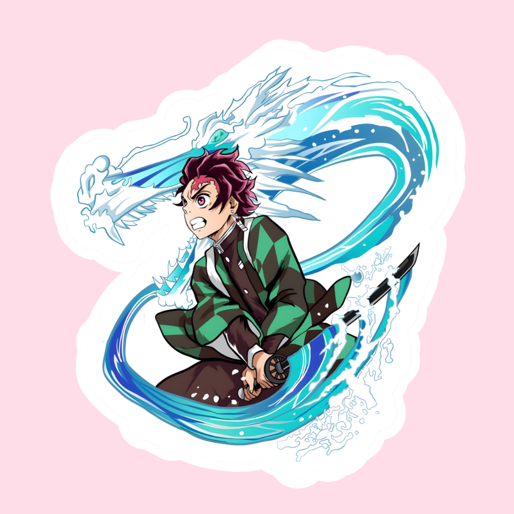 2 Tanjiro Sticker featuring Water Breathing Dragon attack from Demon Slayer