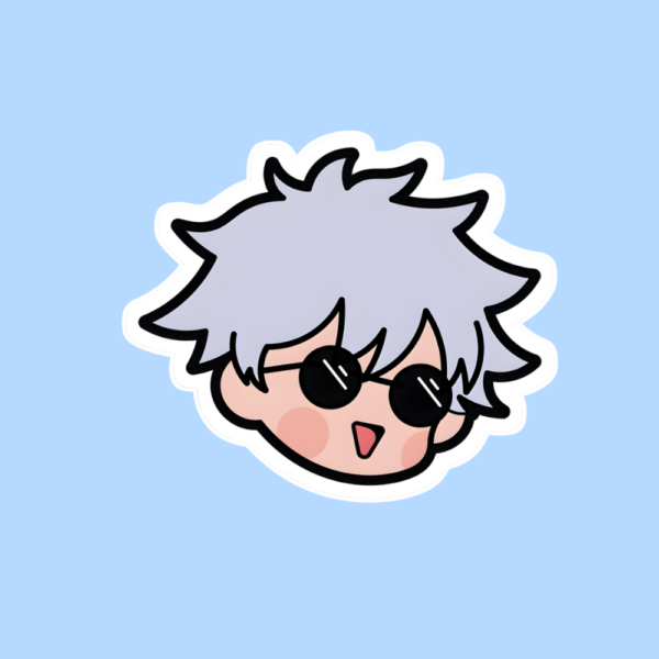 Cute Gojo Satoru Sticker from Jujutsu Kaisen wearing black sunglasses anime vinyl decal