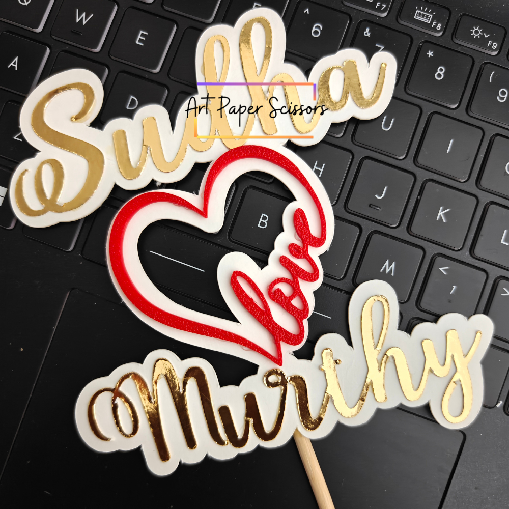 40 Personalized couple cake topper with custom Mr and Mrs names and heart design for wedding cake