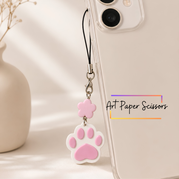 Pink Paw Mobile Charm with flower bead and cute dog paw phone strap
