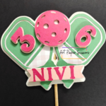Personalized Pickleball birthday cake topper with pickleball paddle, ball, custom name and age 15